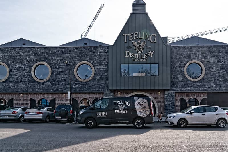 Teelings Whiskey Distillery Dublin Front entrance with Teelings Van outside